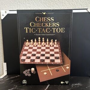 Chess checkers and tic tac toe game board